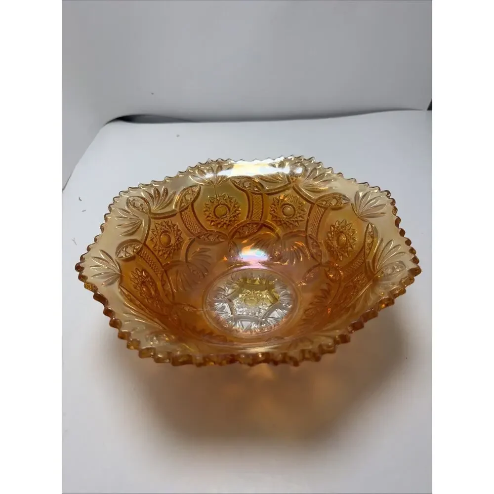 Marigold Carnival Glass Vintage Serving Bowl Imperial Carnival Glass Sawtooth